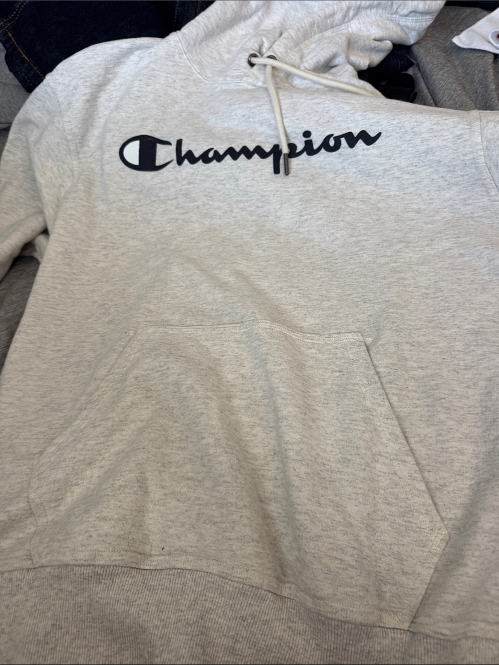 Champion Light Gray Logo Hoodie with Front Pocket